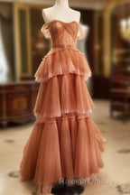 Off The Shoulder Tulle Tiered Long Prom Dress, A Line Evening Gown