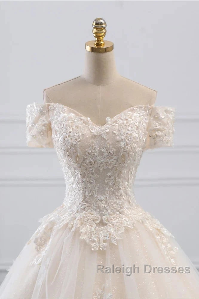 Off-The-Shoulder Wedding Gown With Lace Appliques