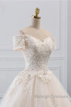 Off-The-Shoulder Wedding Gown With Lace Appliques
