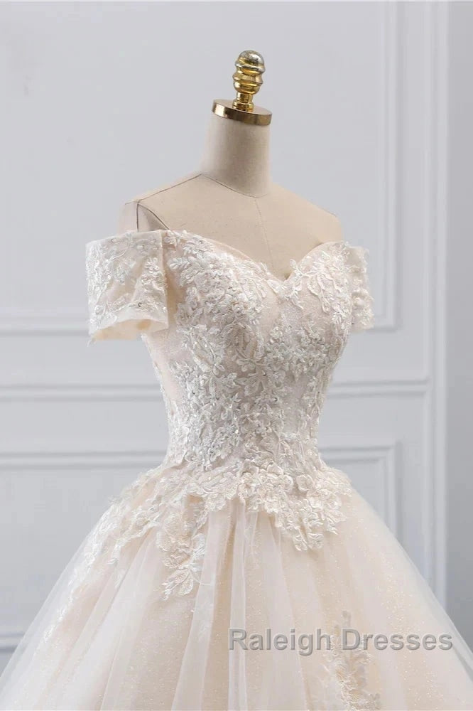 Off-The-Shoulder Wedding Gown With Lace Appliques