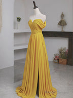 Off The Shoulder Yellow Chiffon Long Prom Dress Yellow Long Prom Bridesmaid Dress