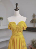 Off The Shoulder Yellow Chiffon Long Prom Dress Yellow Long Prom Bridesmaid Dress
