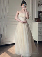 Off-White A-Line Spaghetti Strap Tulle Prom Dresses Birthday Dresses