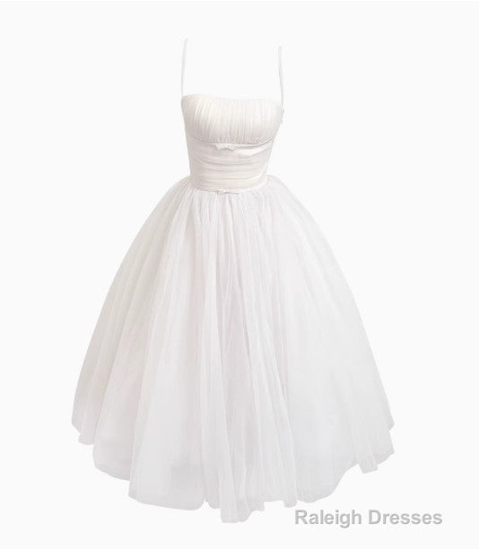 Off-White A-Line Spaghetti Strap Tulle Prom Dress Birthday Dress