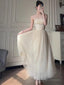 Off-White A-Line Spaghetti Strap Tulle Prom Dresses Birthday Dresses