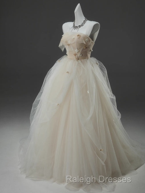 Off-White A-Line Straps Tulle Prom Dresses Long Simple Applique Wedding Dresses Secondary image