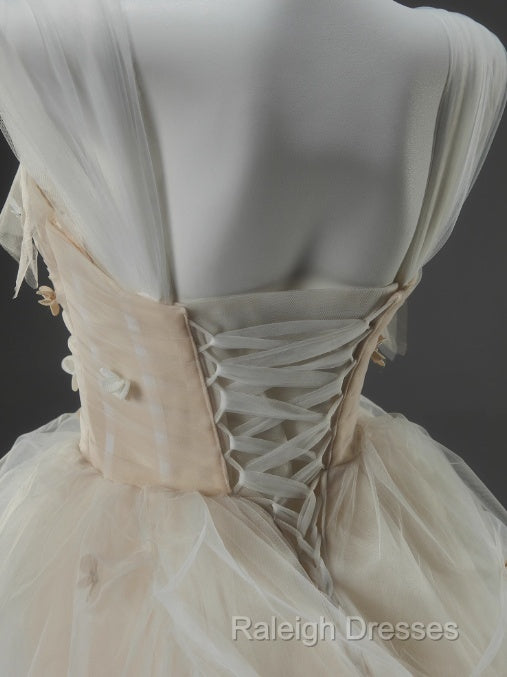 Off-White A-Line Straps Tulle Prom Dresses Long Simple Applique Wedding Dresses