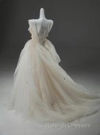 Off-White A-Line Straps Tulle Prom Dresses Long Simple Applique Wedding Dresses