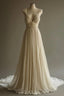 Off-White A-Line V-Neck Chiffon Beaded Prom Dresses Long Simple Wedding Dresses Bridesmaid Dresses
