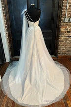 Off-White One-Shoulder A-Line Wedding Dress Long Beautiful