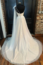 Off-White One-Shoulder A-Line Wedding Dresses Long Beautiful
