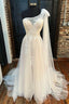 Off-White One-Shoulder A-Line Wedding Dress Long Beautiful