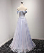 Light Blue Tulle Lace Long Prom Dresses Lace Prom Dresses
