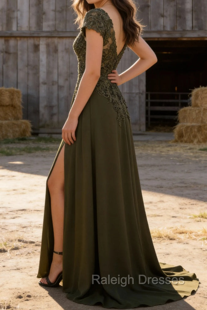 Olive A Line Satin Prom Dress with Slit Secondary image