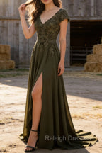 Olive A Line Satin Prom Dress with Slit