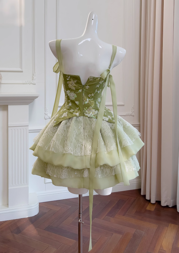 Olive Green A-Line Mesh Lace Sequined Short Prom Dresses Homecoming Dresses