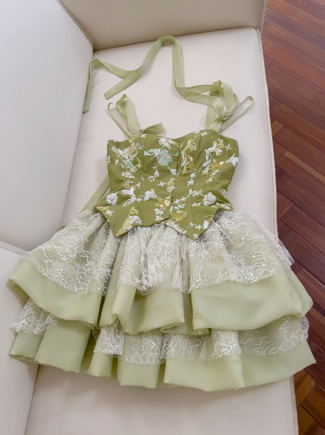 Olive Green A-Line Mesh Lace Sequined Short Prom Dresses Homecoming Dresses