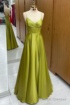 Olive Green Corset Lace-Up A Line Long Formal Dress