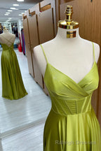 Olive Green Corset Lace-Up A Line Long Formal Dress