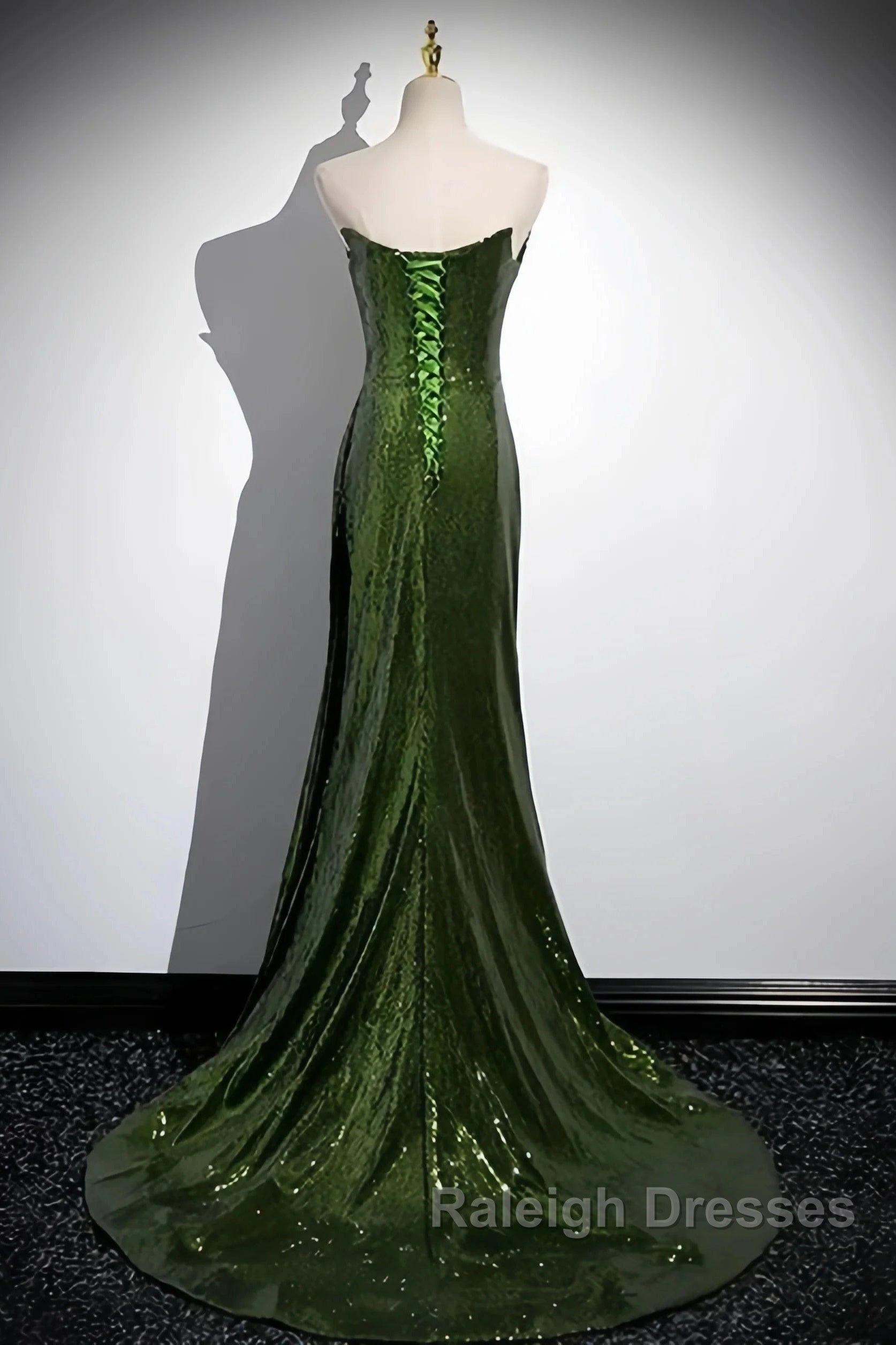 Olive Green Trumpet Mermaid Sequin Prom Dress