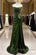 Olive Green Trumpet Mermaid Sequin Prom Dresses