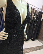 Ombre Mermaid V-Neck Court Train Prom Sequins Dress