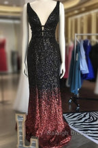 Ombre Mermaid V-Neck Court Train Prom Sequins Dress