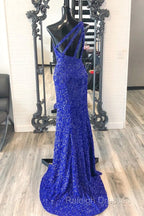 One Shouder Royal Blue Prom Dress Long Sequin Prom Dresses