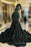 One shoudler Dark Green Sequin Floor length Prom Dresses