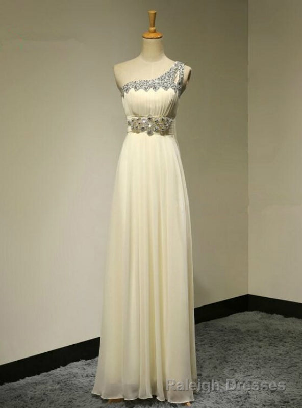 One Shoulder A-Line Crystals Beadings Long Floor Length Chiffon Bridesmaid Dress Main image