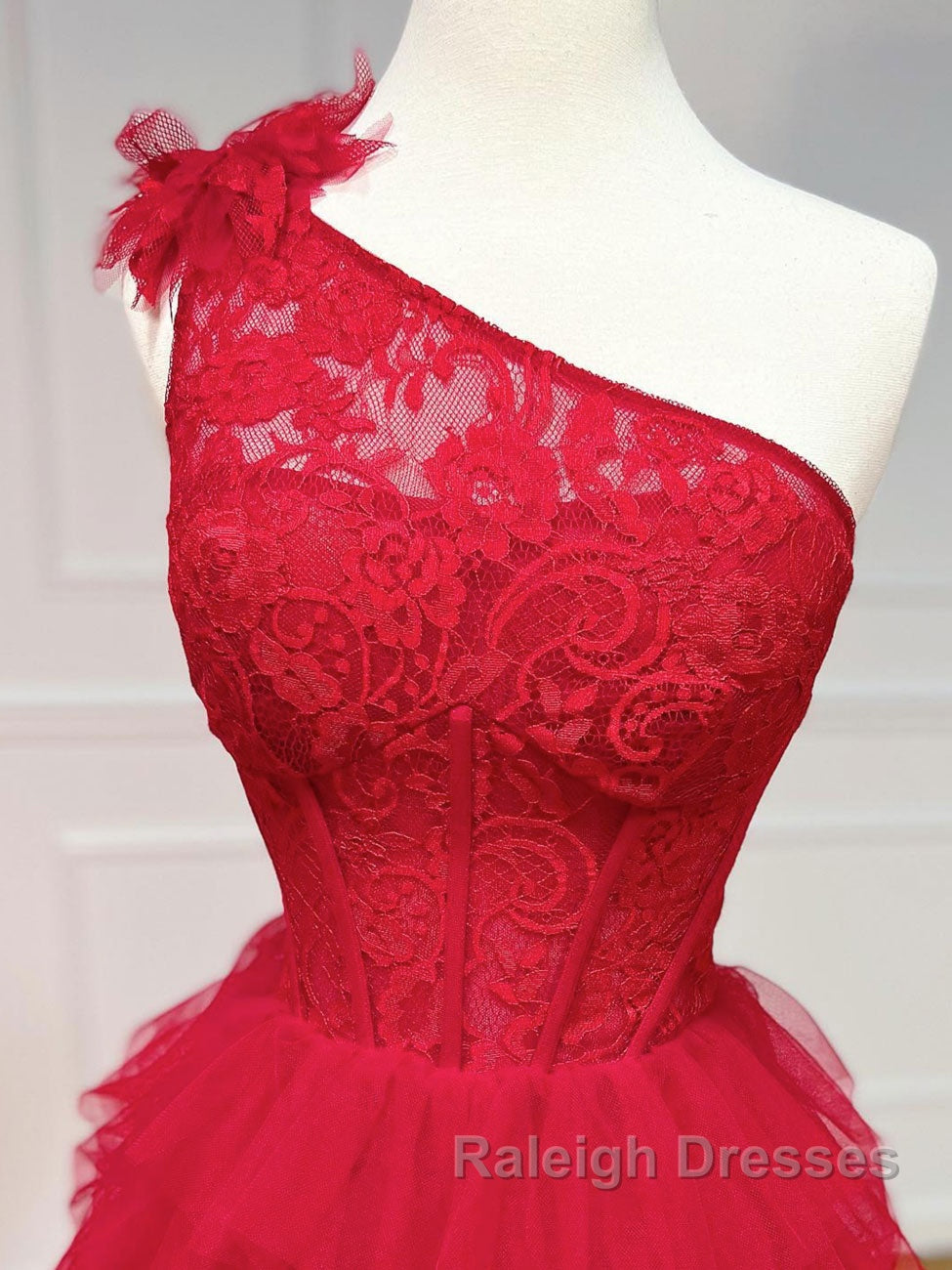 One Shoulder A-Line Tulle Burgundy Long Prom Dress, Burgundy Graduation Dress Secondary image