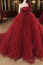 One Shoulder Ball Gown Ruffles Dresses