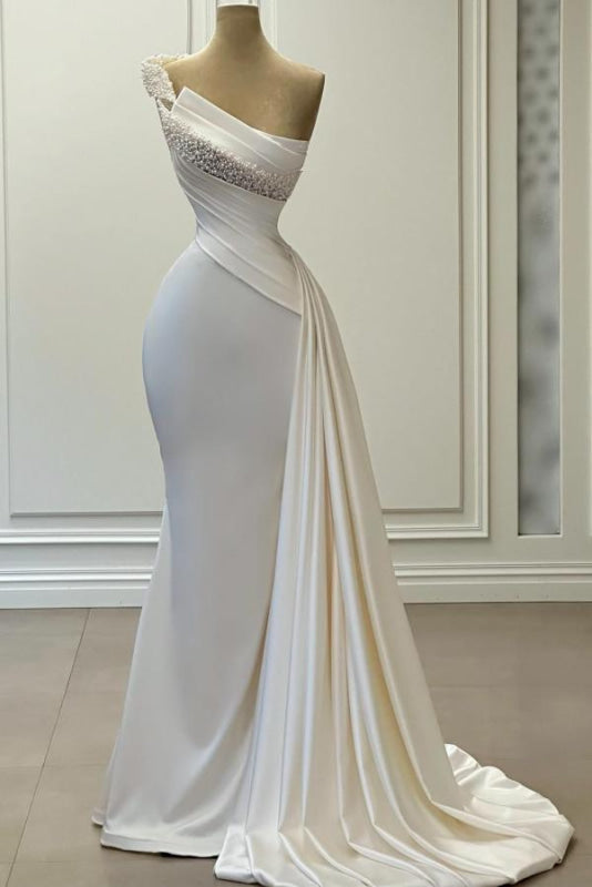 One-Shoulder Beaded Sleeveless Ruched Satin Wedding Dress Secondary image