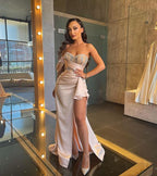 One Shoulder Beadings Formal Prom Dress Mermaid Side Slit Birthday Outfits