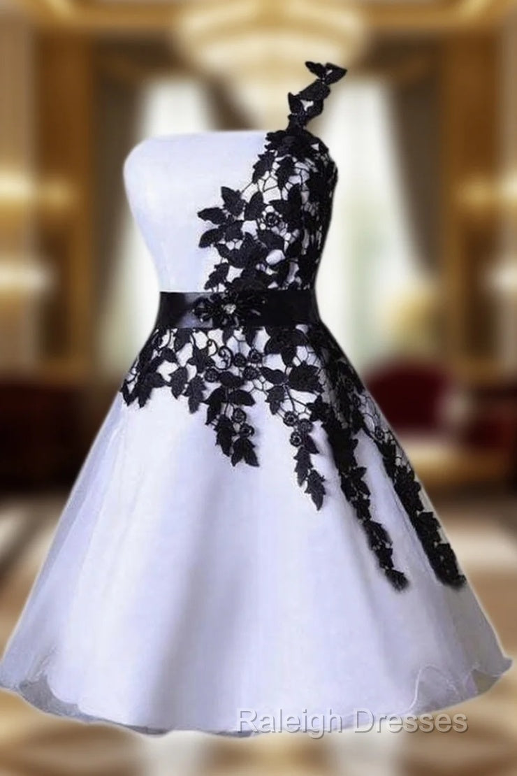 One Shoulder Black Lace Cute Short Homecoming/Prom Dress Main image
