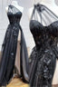 One Shoulder Black Lace Floral Prom Dress Long With High Slit 21Th Birthday Outfits