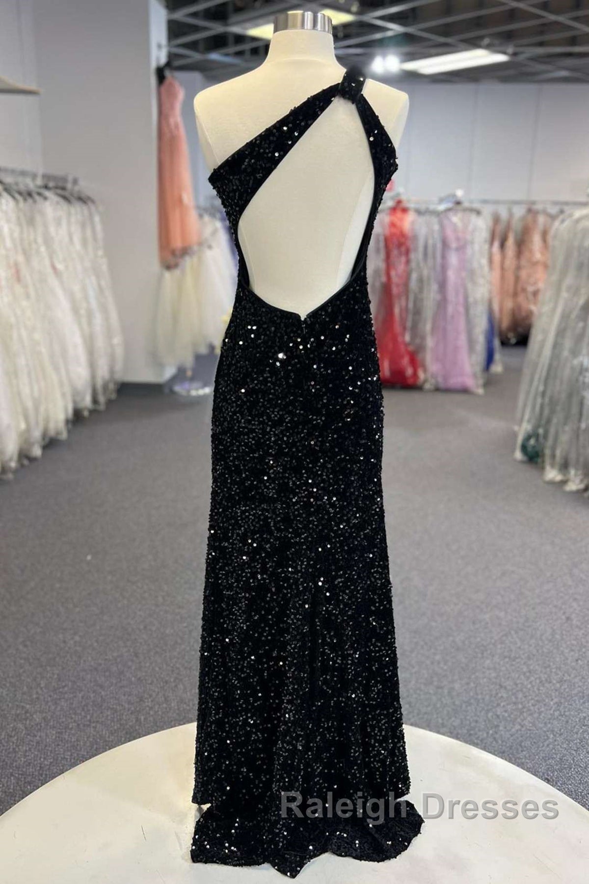 One Shoulder Black Sequins Mermaid Long Prom Dresses, Black Sequins Mermaid Long Prom Dresses Secondary image