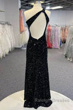 One Shoulder Black Sequins Mermaid Long Prom Dress Black Sequins Mermaid Long Prom Dress