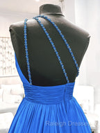 One Shoulder Blue Backless Long Prom Dress Open Back Blue Long Prom Dress