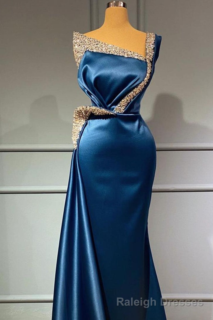 One Shoulder Blue Beading Sequns Long Mermaid Prom Dress Secondary image