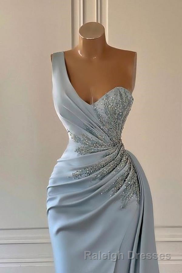 One shoulder blue prom Dresses in mermaid pleats Secondary image