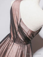 One Shoulder Brown Tulle Prom Dresses, Brown Tulle Formal Prom Dresses