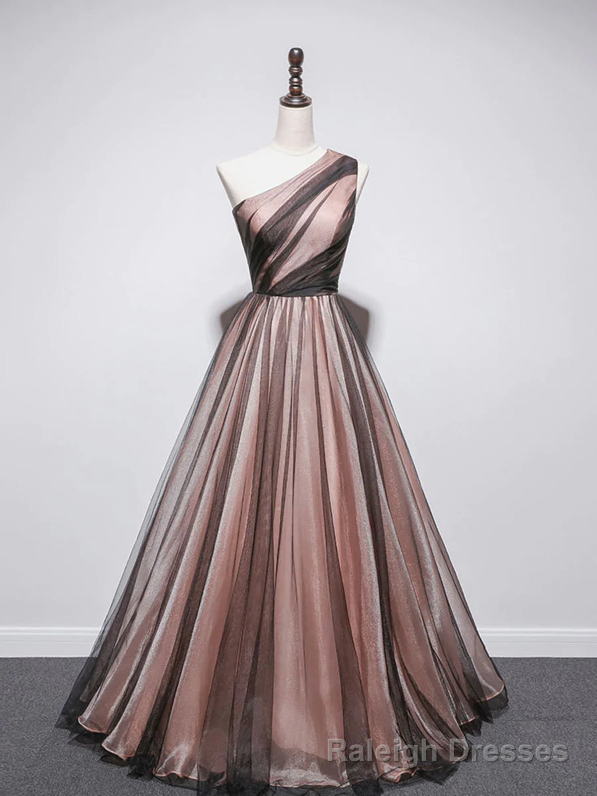 One Shoulder Brown Tulle Prom Dresses, Brown Tulle Formal Evening Dresses Main image