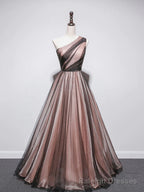 One Shoulder Brown Tulle Prom Dresses, Brown Tulle Formal Evening Dresses