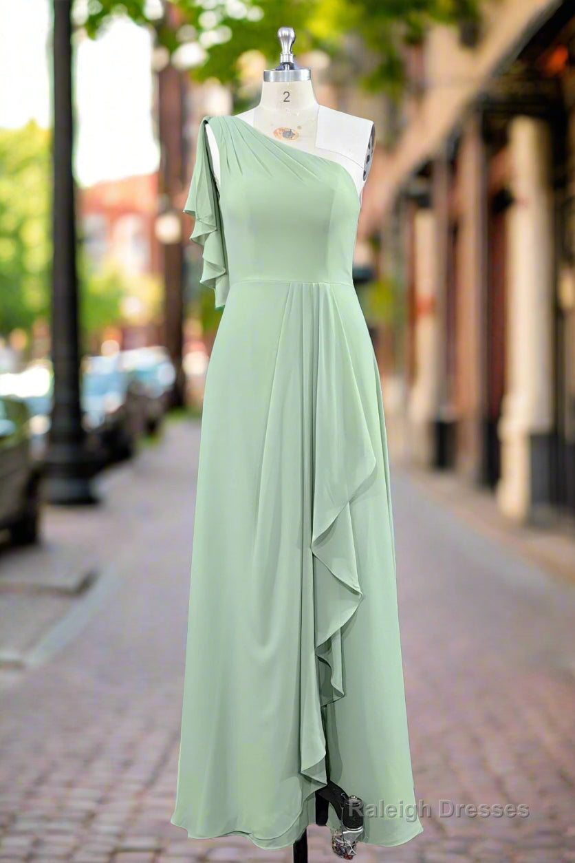 One Shoulder Chiffon Bridesmaid Dress With Slit Main image