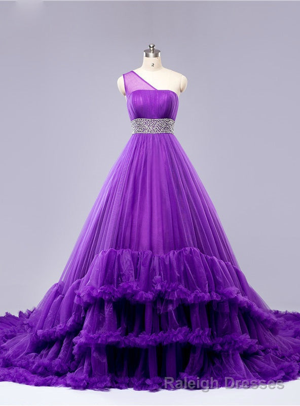 One Shoulder Cloud Ball Gown Tulle Ruffles Wedding Dresses