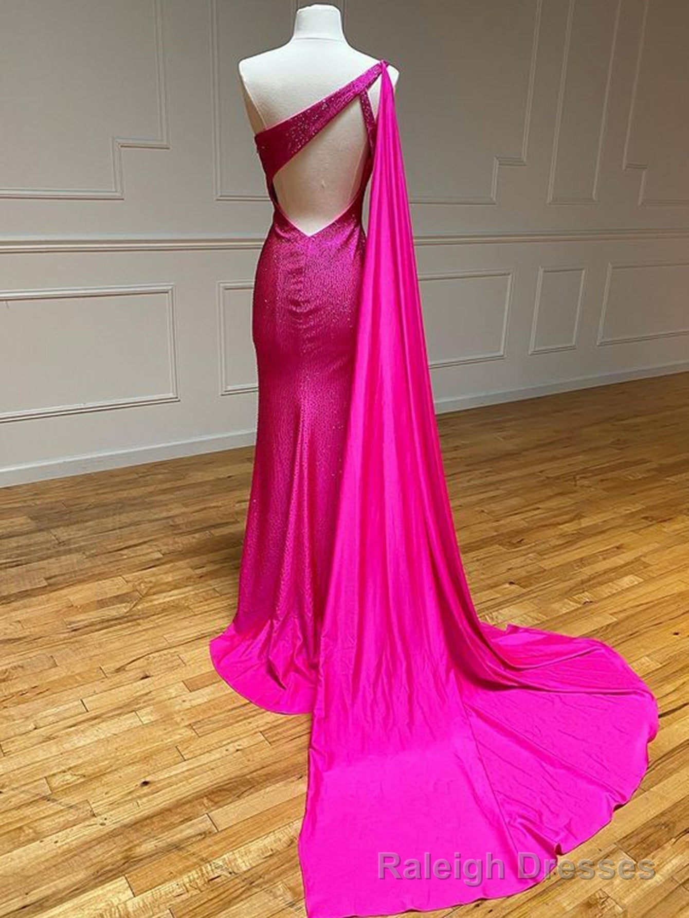 One Shoulder Glitter Mermaid Pink Long Prom Dress Secondary image