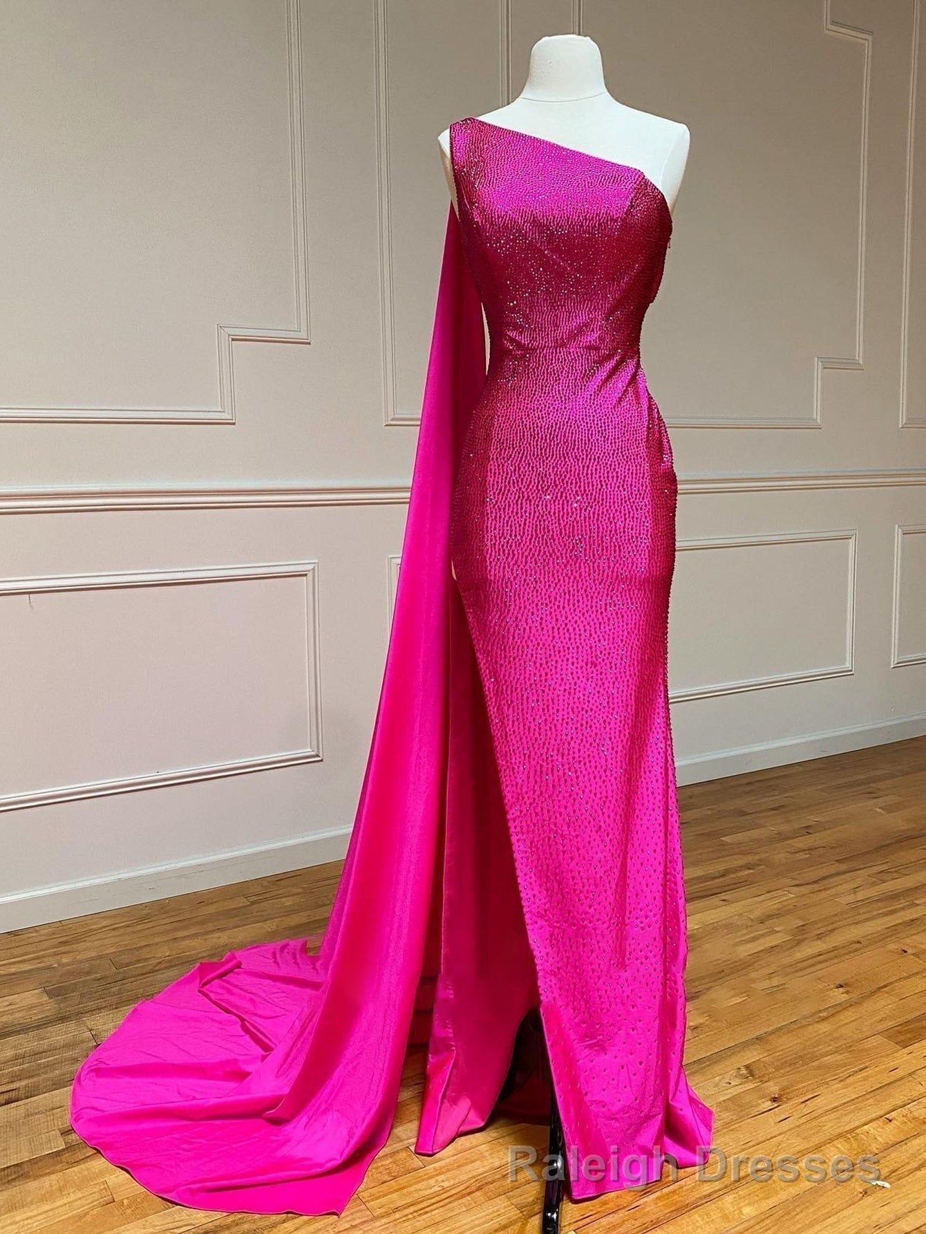 One Shoulder Glitter Mermaid Pink Long Prom Dress Main image