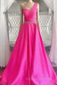 One Shoulder Hot Pink Prom Dresses, Hot Pink One Shoulder Formal Evening Dresses