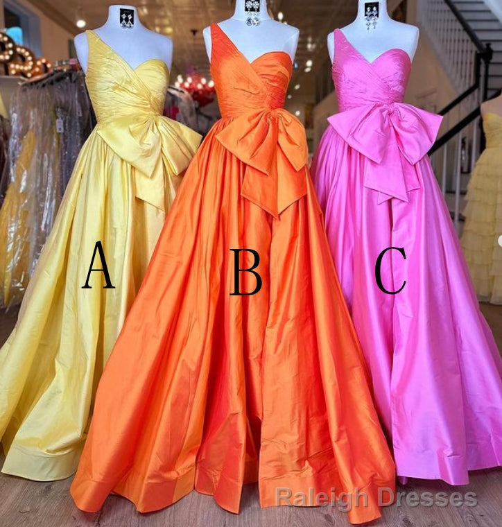 One Shoulder Long Prom Dresses with Bow Main image